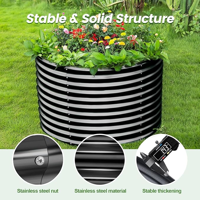 Land Guard 3×3×3ft Galvanized Raised Garden Bed Kit, Round Galvanized Planter Raised Garden Boxes Outdoor, Large Metal Raised Garden Beds for Vegetables, Grey - Bloomnest
