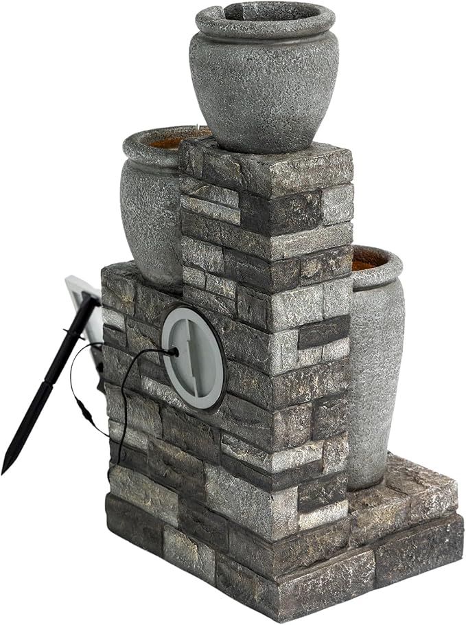 Teamson Home 30.7" 4-Tier Cascading Bowl Solar Powered Water Fountain for Outdoor Living Spaces, Gray - Bloomnest