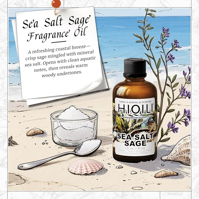 HIQILI Sea Salt Sage Fragrance Oil for Diffuser Use, Candle Making Scents, Soap Making Supplies, Car/Hotel Collection Diffuser Oil - 1 Fl Oz HIQILI
