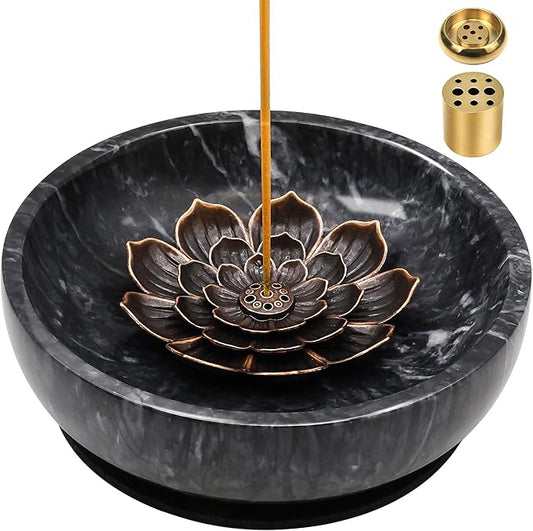 SuperLarge Handmade Natural Marble Incense Holder for Sticks and Cones-with 9 Holes,Multi-Functional Incense Burner Holder for Incense Sticks and Cones, Perfect Home Decor(Black, 5.91 inch) - Bloomnest
