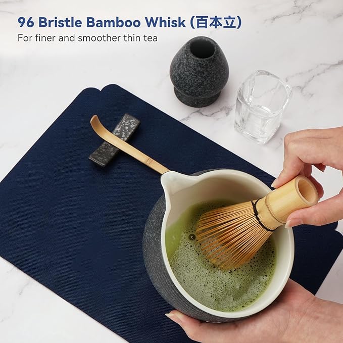 10-Pcs Matcha Whisk Set Kit, Whisk and Bowl with Spout & Measuring Spoon & Cup, Japanese Tea Making Tools, Charcoal Grey - Bloomnest