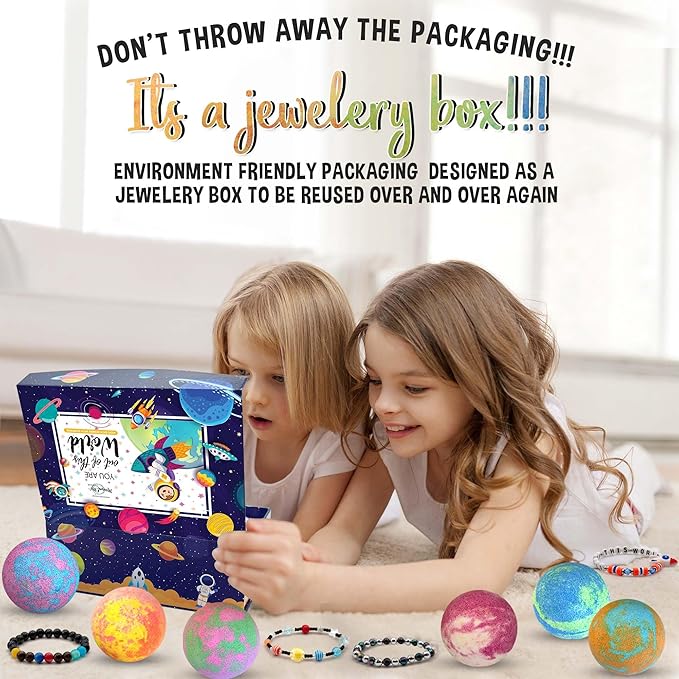 Bath Bombs for Kids with Surprise Inside, Bath Bombs with Surprise Jewelry & Jewelry Box - Organic, Skin Moisturizing, Natural Kids Space Galaxy Bracelets, Stocking Stuffers Christmas Gifts for Kids - Bloomnest