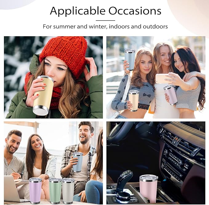 Sieral 36 Packs Stainless Steel Tumbler Bulk with Lid Vacuum Double Wall Insulated Travel Coffee Mug Powder Coated Tumbler Cup for Graduation Wedding Christmas Birthday Party(Matte Color, 20 oz) - Bloomnest