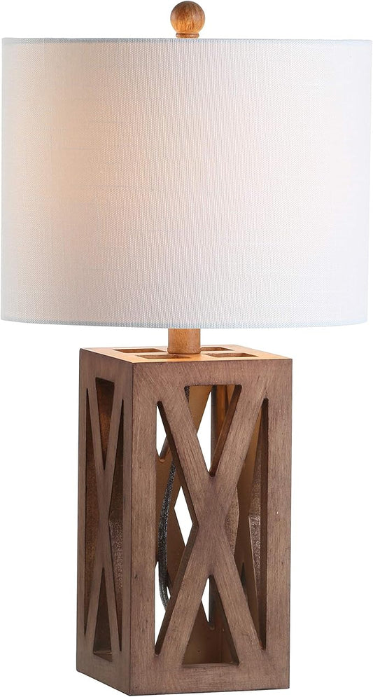 JONATHAN Y JYL1062A Stewart 21.5" Wood LED Table Lamp Industrial French Country Rustic Bedside Desk Nightstand Lamp for Bedroom Living Room Office College Bookcase LED Bulb Included, Brown - Bloomnest