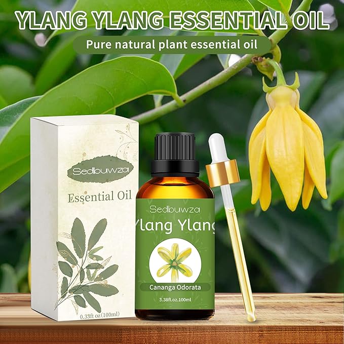 Sedbuwza Ylang Ylang Essential Oil, Ylang Ylang Oil 100% Pure Natural Ylang Ylang Fragrance Oil for Massage Diffuser Humidifier Candle Soap Aromatherapy Making - 3.38 OZ Sedbuwza