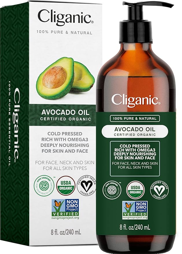 Cliganic Organic Avocado Oil, 100% Pure (8oz) - for Skin & Hair, Nourishing Carrier Oil for Face & Body - Bloomnest