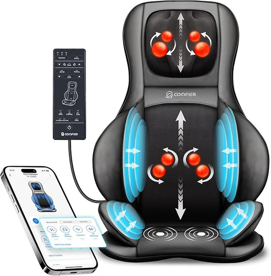 COMFIER Shiatsu Neck Back Massager with Heat,2D/3D Massage Chair Pad with App Control,Deep Tissue Kneading Massage Chair Pad with Compression,Chair Massager for Full Body,Gifts for Mom,Dad, Black - Bloomnest