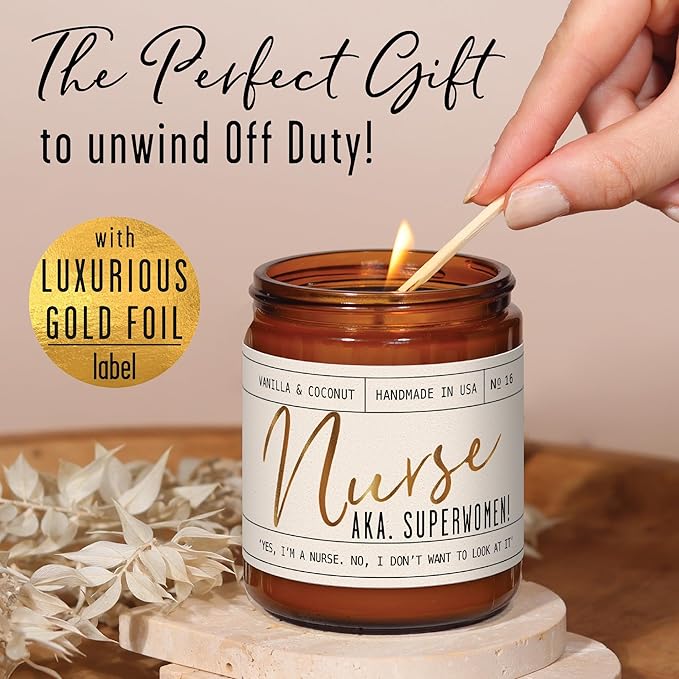 Nurse Gifts for Women - 'Nurse AKA. Superwomen' Soy Candle,w/Vanilla & Coconut I Nursing Gifts for Nurses Female I Nursing Student I Nurse Practitioner RN I Nurse Graduation Gift I 50Hr Burn, USA Made - Bloomnest