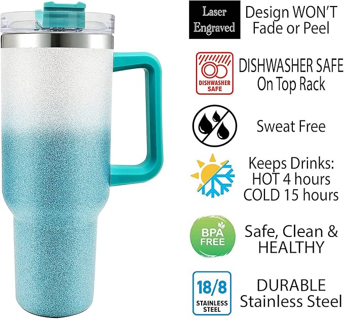 Personalized Tumblers with Names, Custom 40oz Insulated Stainless Steel Travel Mug Coffee Cups with Handle and Straw Lid, Personalized Gifts for Birthday Anniversary Women Men Him Her - Bloomnest