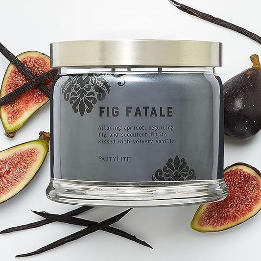 PartyLite Fig Fatale Scented, Notes of Apricot, Green Fig, Peach, Mango, Strawberry and Vanilla,13.2oz 3-Wick Jar Candle, 45 Hour Burn Time, Luxurious Fragrance, Perfect for Gifting - Bloomnest