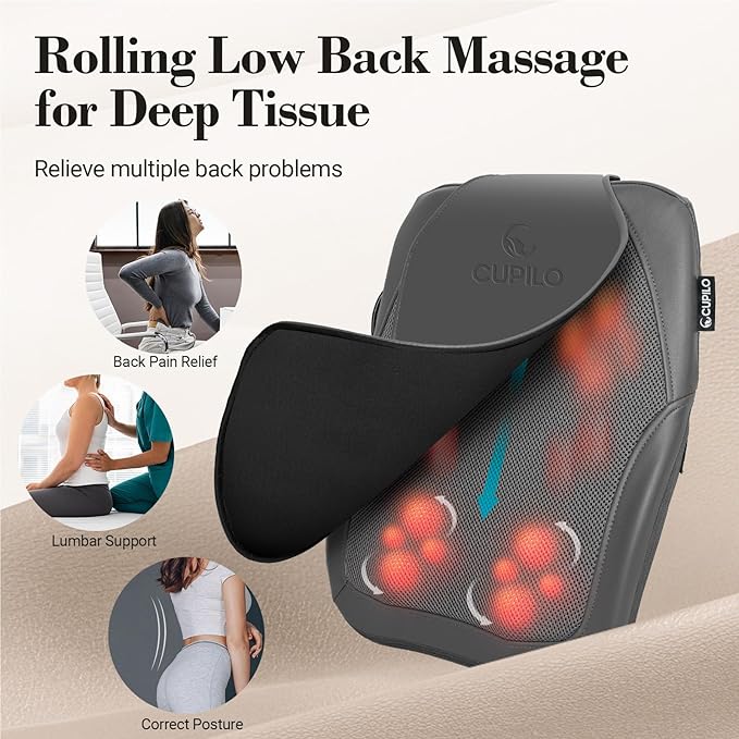 Shiatsu Back Massager with Heat for Deep Tissue Pain Relief, 4D Kneading & Rolling Up and Down Car Low Back Massager for Office and Home Use - Bloomnest