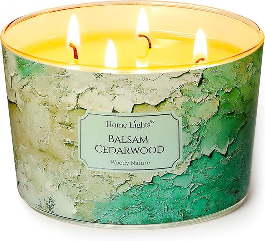 HomeLights Balsam Cedarwood Scented Candles | 18oz Soy Candles Industrial Chic 4-Wick Large Candle Jars | Ideal Candle Gifts for Events, Home Decor Stress, Relief & Relaxation - Bloomnest