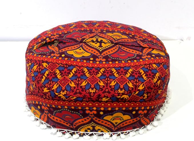 INDIAN CRAFT CASTLE ICC Floor Pillows & Cushion Covers Decorative Hippie Mandala Pouf Pillow Covers Seating Meditation Cushion Cover Large Boho Ottoman Case Pillowcase Couch New Orange, 24" Round - Bloomnest