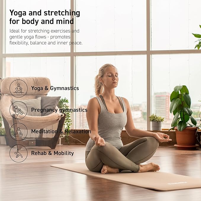 Yoga Mat Premium Non Slip Thick – Extra Comfortable Exercise Mat for Home Workouts, Pilates, Stretching & Gym – Cushioned NBR Foam, Gym Mat with Strap, for Women & Men - Bloomnest