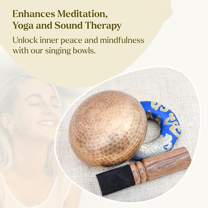 Tibetan Singing Bowl Set-Authentic Cuencos Tibetanos for Sound Healing, Meditation & Chakra Balancing - Includes Cushion, Mallet-Unique Spiritual Gifts for Women and Men (4.5 Inch Bowl) LNYSI