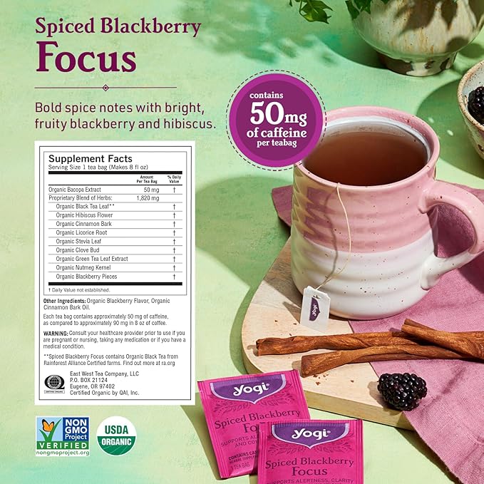 Yogi Tea - Morning Energy Variety Pack (3 Pack) Includes Peach Bergamot Bright Day, Sweet Tangerine Positive Energy, Spiced Blackberry Focus - 48 Organic Tea Bags - Bloomnest