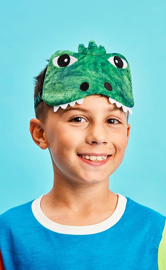 iscream Bedtime Buddies Satin-Lined Embroidered Silky Fleece Sleep Mask for Kids - Dino-Mite - Bloomnest