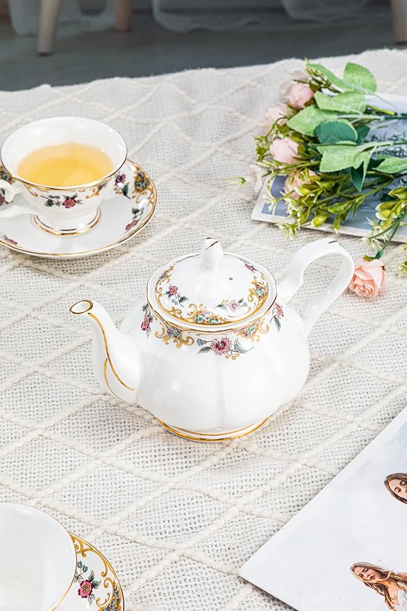 Ceramic Tea Pot, English Vintage Decorative Porcelain Teapot For Tea Parties 28 Oz - Bloomnest