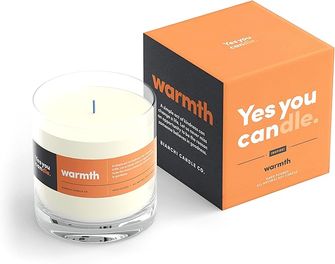 Warmth, Inspirational 8oz Highly-Scented Soy Candle, Made in USA, Great Message, Pure Essential Oils, Aromatherapy, 100% Pure, Buttered Rum & Tangerine - Bloomnest