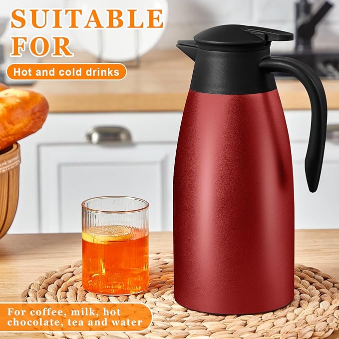 Norme 2 Pcs Thermal Coffee Carafe Insulated Stainless Steel Coffee Carafe for Hot Liquid Vacuum Thermal Pot Creamer Pitcher Dispenser with Brushes Keeping Hot Water Milk(Wine Red) - Bloomnest