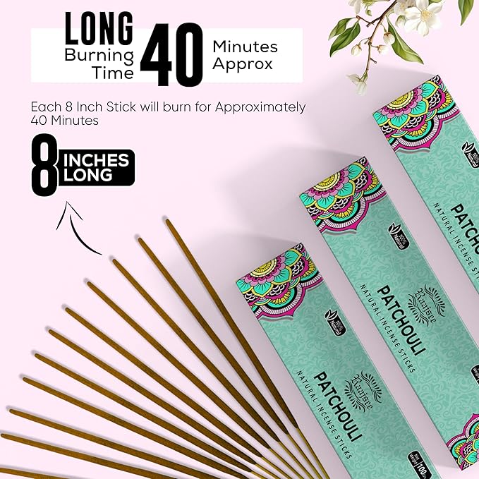 Raajsee Patchouli Incense Sticks (180 gm), 100% Pure Organic Natural Hand Rolled Free from Chemicals - Patchouli Incense Perfect for Aromatherapy, Cleansing, Meditation, and Church(Pack of 12) - Bloomnest