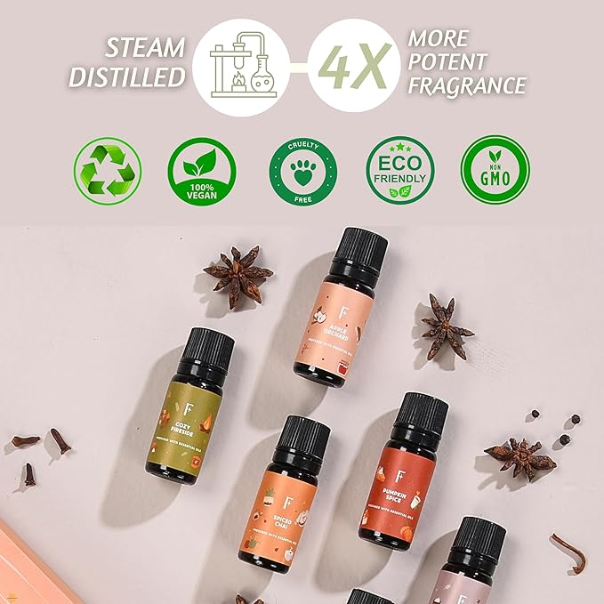 Folkulture Essential Oils for Diffuser Oil | Fall Essential Oils Set of 6 x 0.34 fl oz | 60 ml Fragrance Oil | Diffuser Oils Fall Scents for Home | Vanilla Essentials Oils - Pumpkin Spice - Bloomnest