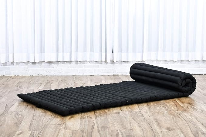 Leewadee - Foldable Floor Mattress - Japanese Roll Up Futon -Trifold Tatami Mat- Guest Floor Bed - Camping Mattress - Thai Massage Mat, Kapok Filled, 75 x 28 inches, Black - Bloomnest