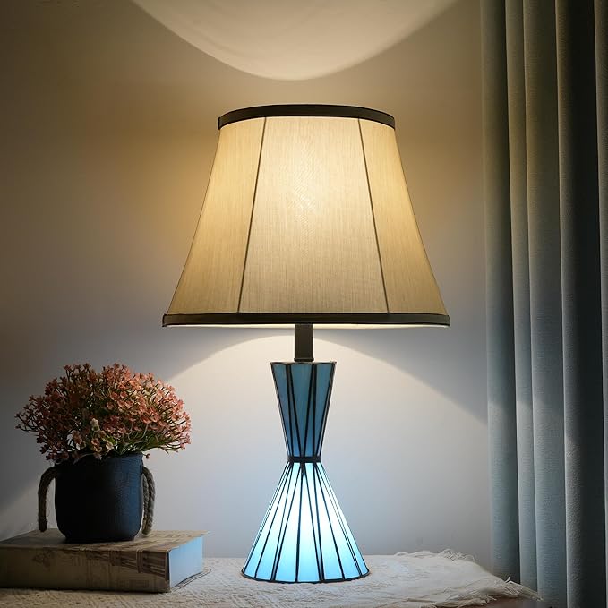 Blue Glass Table Lamps Set of 2 for Living Room 3-Way Dimmable Bedside Desk Lamps with 13 inches White Shade for Living Room Home Office - 2 LED Bulbs Included - Bloomnest