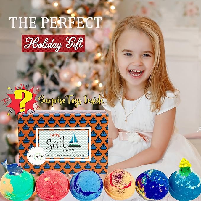 Bath Bombs for Kids with Surprise Inside - Organic, Gentle & Kid Friendly Bubble Bath Fizzies with Toys Inside. Spa Bath Fizz Balls Kit. Fizzy Balls w/Rich Bubbles, Stocking Stuffers Christmas Gifts - Bloomnest