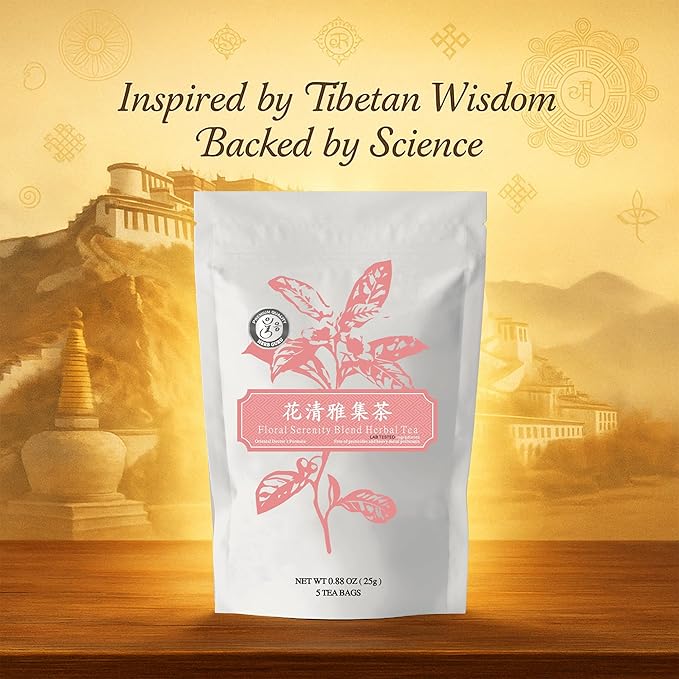 Herb Guru Floral Serenity Blend Herbal Tea, natural Herbal With Rose, Honeysuckle, Chrysanthemum, and Licorice Root, Herb Infusion & Relaxing Beverage, Includes 5 natural Tea Bags for Mindful Sipping