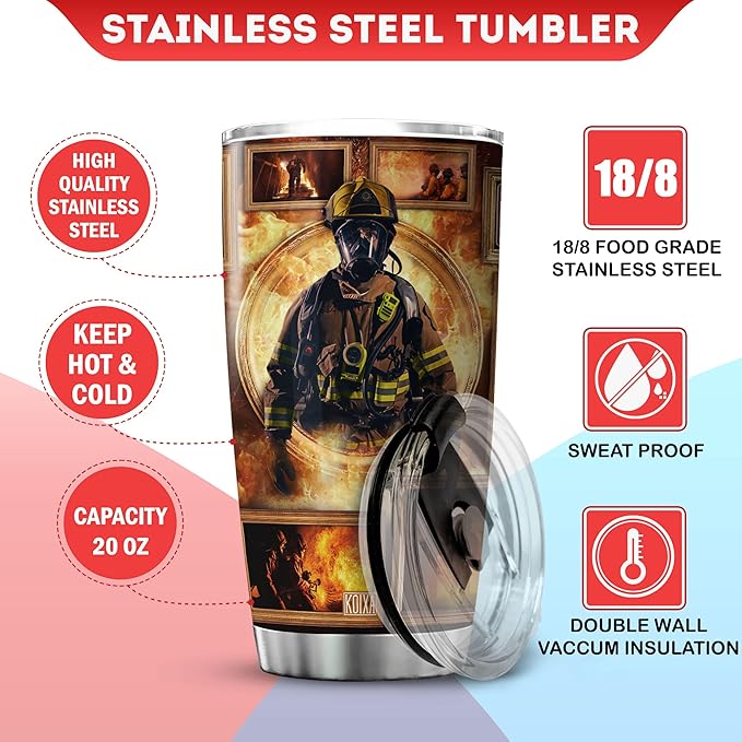 Firefighter Insulated Tumbler 20 Oz Stainless Steel Coffee Cup With Lid Cool Things For Firefighters Men Coworker Gift Ideas Firemen Mug Retirement Retired Fireman Gifts - Bloomnest