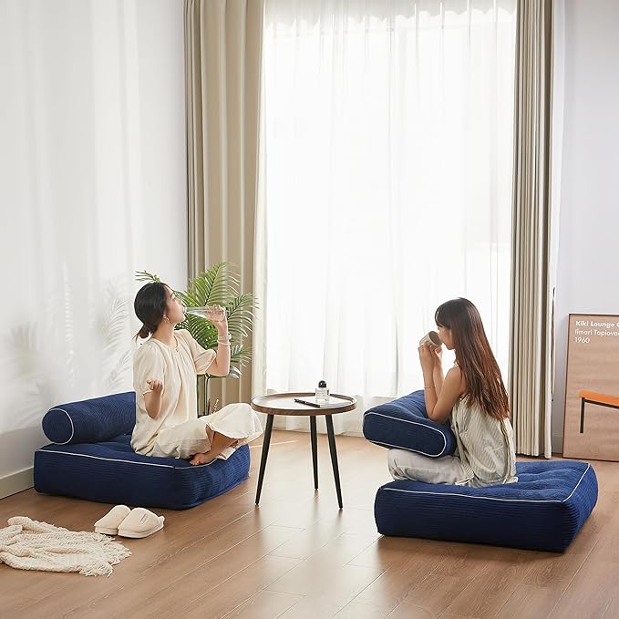 35.4x33.5 Inch Floor Pillow, Large Round Floor Cushion with Removable Washable Cover - Ultra Soft Plush Filling for Adults, Kids, Lounge, Bedroom, Reading Nook, Meditation, Corduroy, Blue