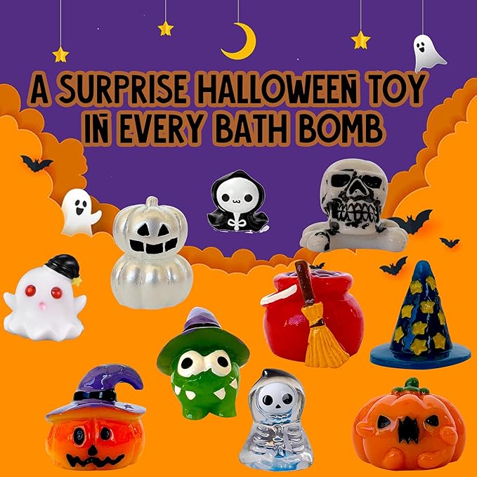 Bath Bombs for Kids with Surprise Toys Inside - Set of 9 Organic Halloween Bath Bombs, Gentle and Safe - Fizzy Balls with Rainbow Bubbles, Halloween Gifts for Kids - Bloomnest