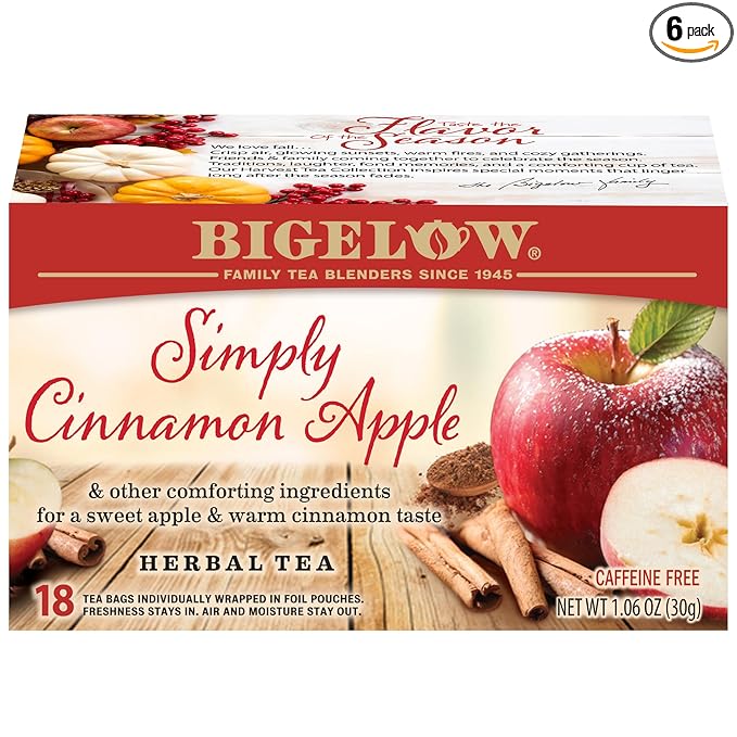 Bigelow Tea Simply Cinnamon Apple Herbal Tea, Caffeine Free (Pack of 6), 108 Total Tea Bags - Bloomnest