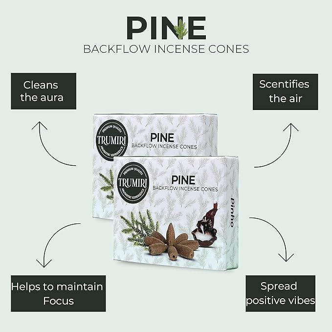 Pine Backflow Incense Cones - 60 Cones, Six Packs of 10, Waterfall Effect TRUMIRI