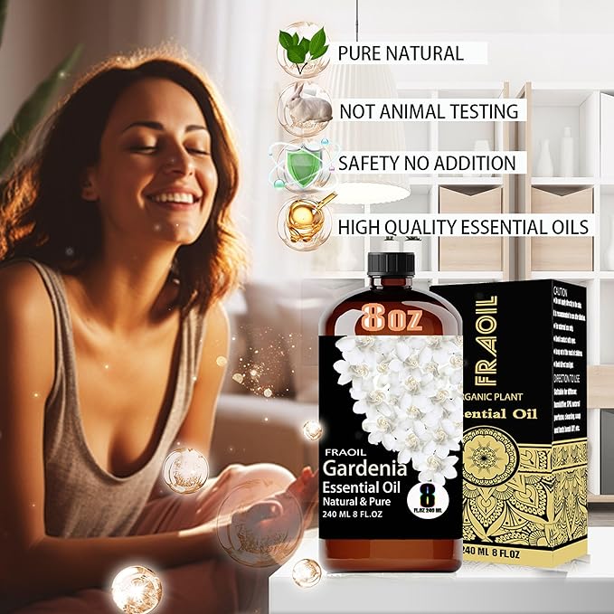 Gardenia Essential Oil, Gardenia Oil 8 Fl Oz 240ML for Diffuser Humidifier Yoga Cleaning DIY Candle Soap Making Perfume Gift for Women Essential Oils - Bloomnest