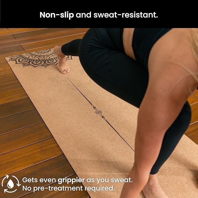 Luxury Cork Yoga Mat - Non Slip, Extra Thick Grip. Thicker, Longer, and Wider for More Comfort and Support. Tough Enough For Hot Yoga. Natural, Non Toxic, and Eco Friendly. Optional Alignment Lines. - Bloomnest