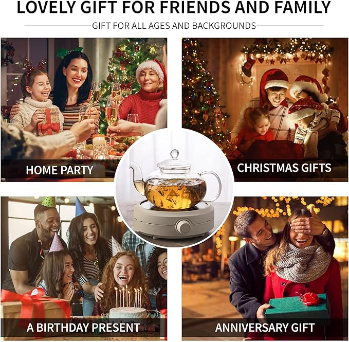 Glass Teapot Set, 34OZ/1000ML Glass Tea Kettle with Loose Tea Infuser & Warmer, 5oz/150ML Tea Cup & Saucer Set of 4, Stovetop & Microwave Safe Tea Maker, Blooming Tea Gift Set For Women - Bloomnest