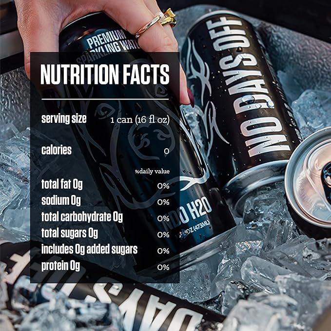 NO DAYS OFF Premium Sparkling Water - 12 Pack,16 fl oz, Sparkling (Unflavored) - Ultra-Purified Reverse Osmosis with Gentle Carbonation, Served in BPA-free 100% Recyclable Cans - Bloomnest