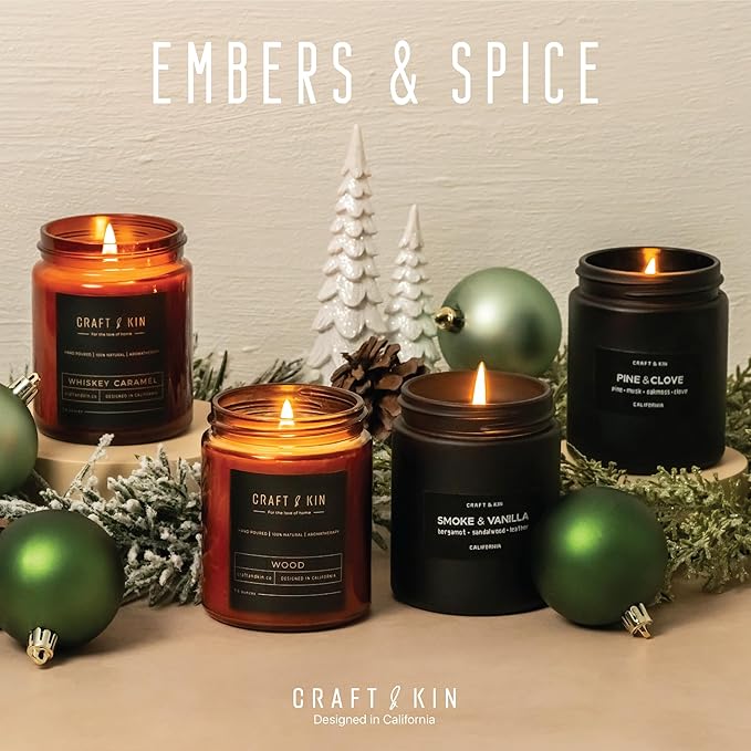 Craft & Kin Scented Candle Gift Set | Embers & Spice Home Scented Candle Sets for House Warming, Men's Gift Candles - Bloomnest