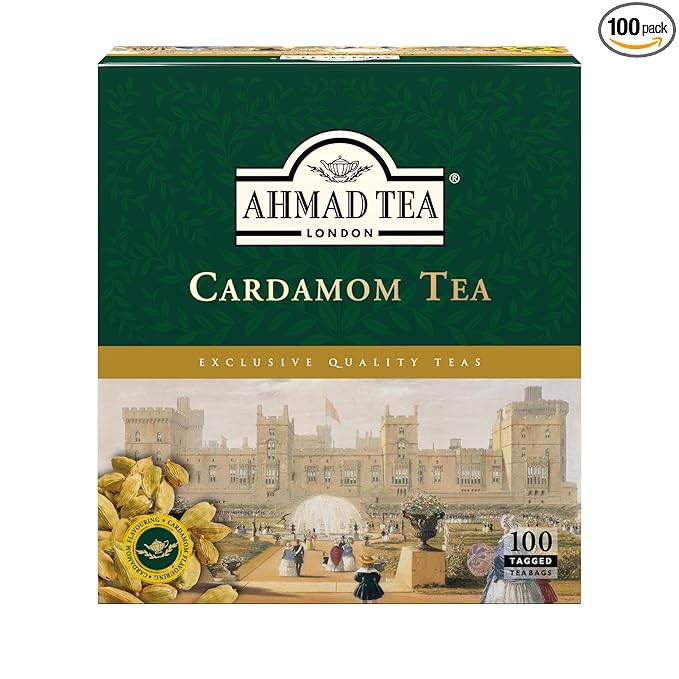 Ahmad Tea Black Tea, Cardamom Teabags (No Envelopes), 100 ct - Caffeinated and Sugar-Free - Bloomnest