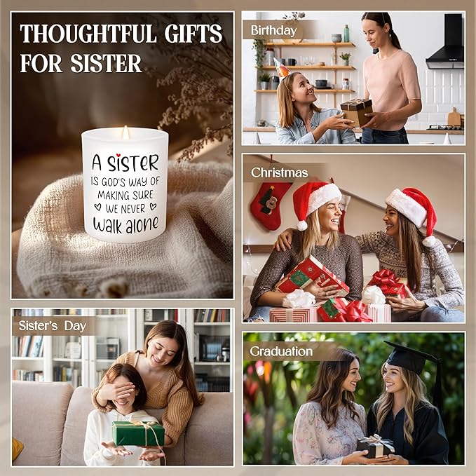 TEEZWONDER Sister Gifts for Women - Never Walk Alone Long Lasting Vanilla Lavender Candle 10 oz - Christian Birthday Gifts for Sisters from Sister, Candle for Women