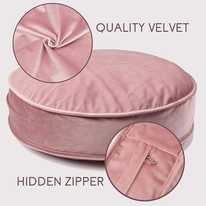 Velvet Floor Pillows Round Chair Cushion Couch Throw Pillow Soft Pouf Seat Mattress Bean Bag for Reading Nook Play Room (19.7 in, Dusty Rose)