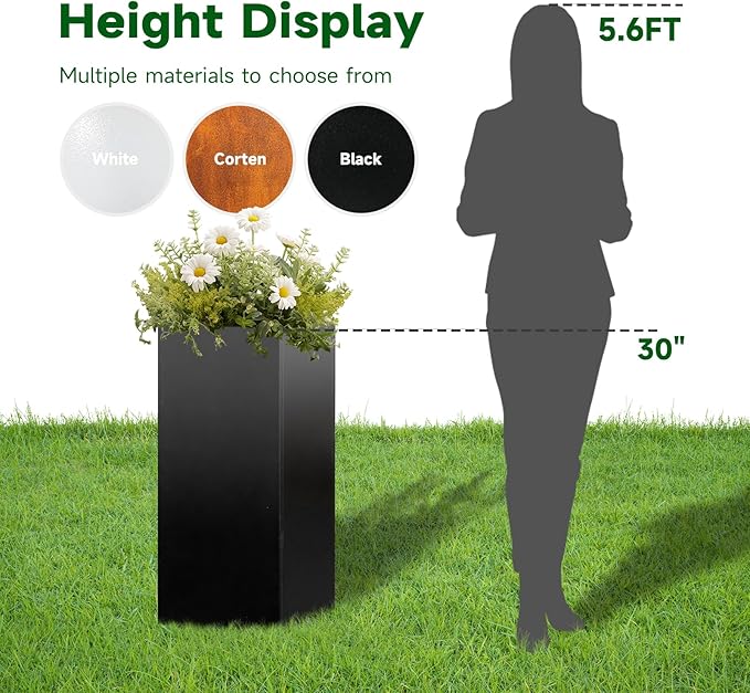 Galvanized Steel Metallic Heavy Planter for Outdoor Plants Metal Planters Box 14"x14"x30" Spliced Flower Planter with Partitions for Outside,Indoor,Garden (Black, 14 * 14 * 30) - Bloomnest