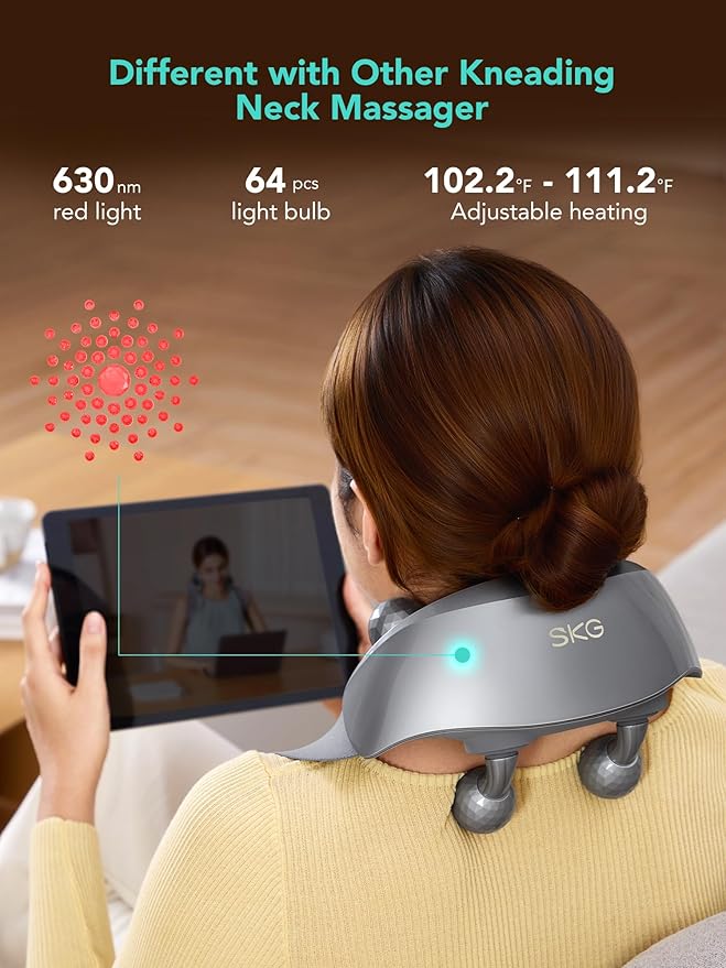 SKG Neck Massager for Pain Relief Deep Tissue Shiatsu Neck and Shoulder Cordless Massger with Heat Gifts for Men and Women Dad Mom Grandpa H7 Ultra Grey