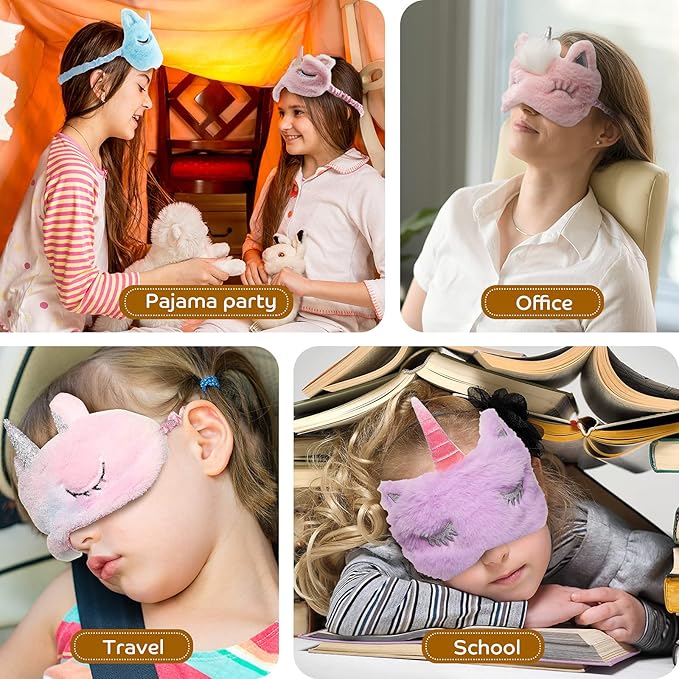 SATINIOR 8 Pcs Cute Sleep Masks for Kids, Unicorn Kids Eye Mask, Funny Soft Plush Blindfold Eyeshade Eye Covers in Assorted Colors Travel Nap Sleep Lunch Break Overnight Party for Child Girls - Bloomnest