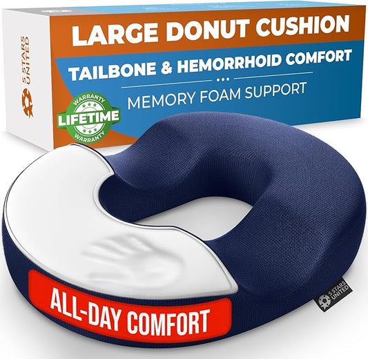 5 STARS UNITED Donut Pillow Hemorrhoid Tailbone Cushion – Large Cushion for Pain Relief – Coccyx, Prostate, Sciatica, Pelvic Floor, Pressure Sores, Pregnancy, Postpartum Recovery, Blue - Bloomnest