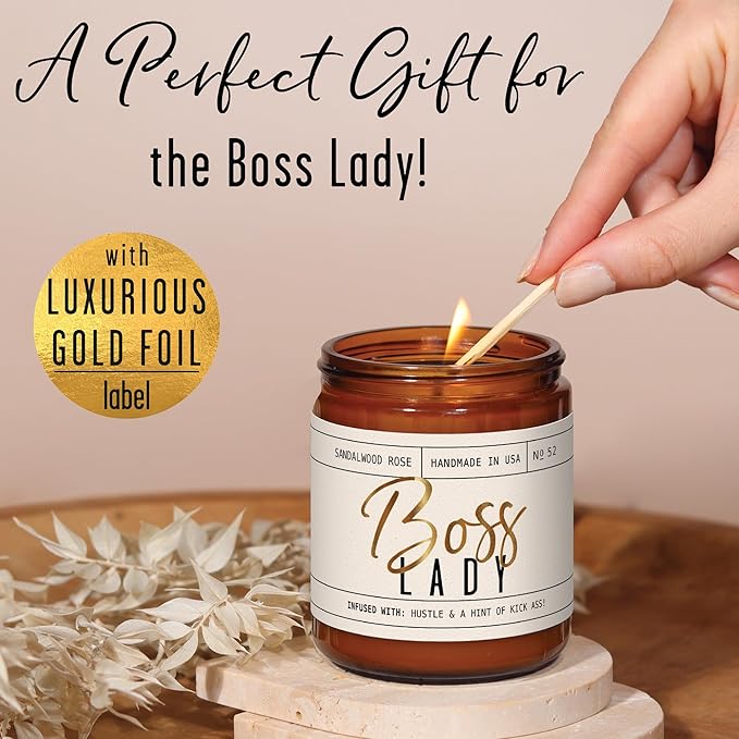 Boss Lady Gifts for Women - Soy Candle, w/Vanilla, White Coconut & Vetiver I Best Boss Gifts for Women/Girl/Female I Bosses Day Gift I 9oz Jar, 50Hr Burn Time, Made in USA - Bloomnest