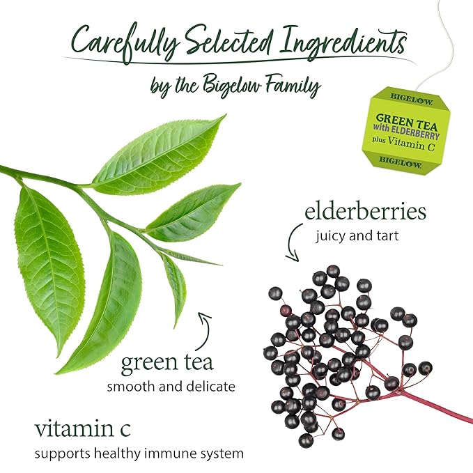 Bigelow Tea Green Tea with Elderberry Plus Vitamin C, Caffeinated Tea with Elderberry, 18 Count Box (Pack of 6), 108 Total Tea Bags - Bloomnest