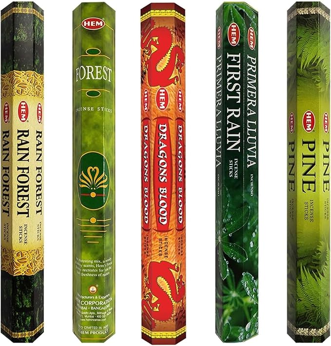 Hem Incense Sticks Variety Pack #12 and Incense Stick Holder Bundle with 5 Forest Themed Fragrances - Bloomnest